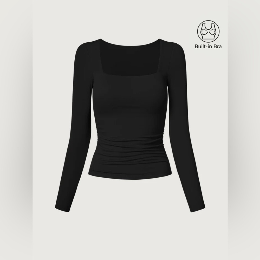 Square Neck Ruched Black Brami Top by OGL Move